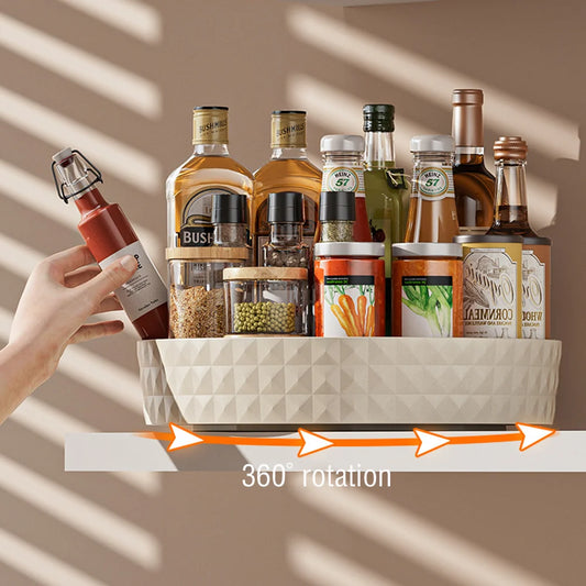 Kitchen Storage Spice Rack 360 Degree Rotating Cabinet Organizer Tray Plate Cosmetic Organizer Non-Slip Spice Round Rack Holder