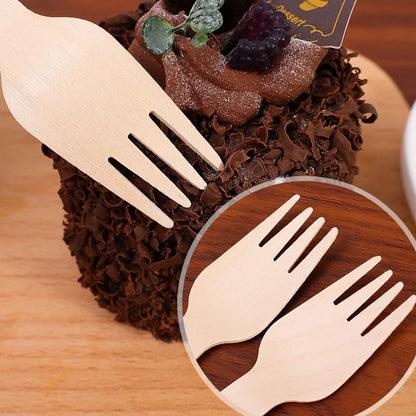 100pcs Wooden Knife Fork Spoons Disposable Tableware Sets Kitchen Utensil for Cakes Desserts Wedding Birthday Party Supplies