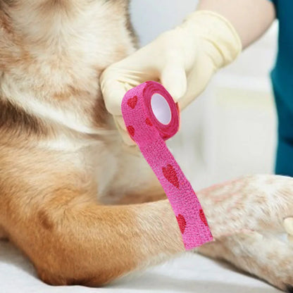 Rose Red Heart Rolls Bandages Elastic Nonwovens Bandage Non-woven Practical Beautiful Eco-friendly Elastoplast for Pets Animal