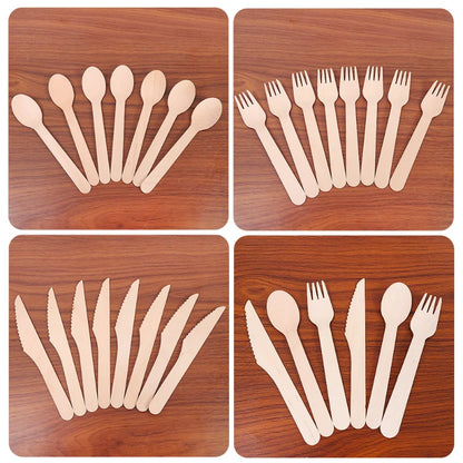 100pcs Wooden Knife Fork Spoons Disposable Tableware Sets Kitchen Utensil for Cakes Desserts Wedding Birthday Party Supplies