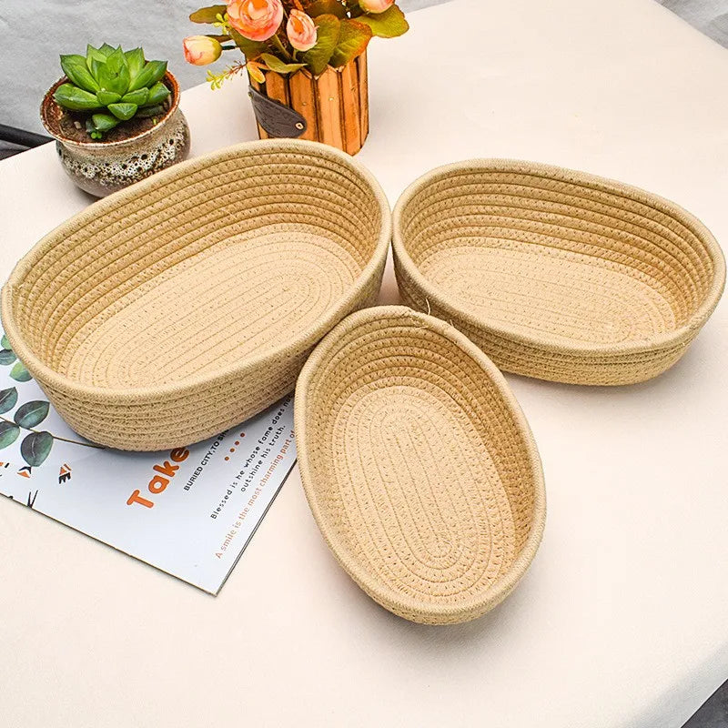 Oval Storage Basket, Cotton Rope Woven Storage Basket, For Storing & Organizing, Multipurpose Stackable Handmade Woven Organizer