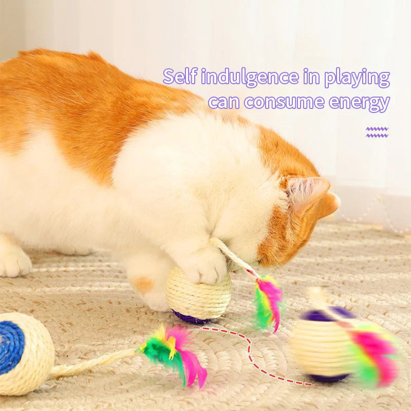 1Pc Cat Toy Sisal Scratching Ball Training Interactive Toy for Kitten Pet Cat Supplies Feather Toy Cat Toys Interactive