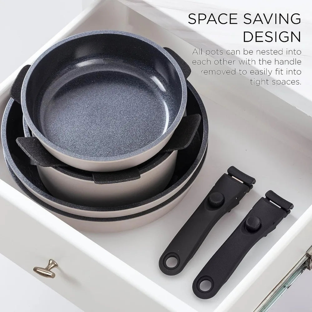 Country Kitchen 16 Piece Pots and Pans Set - Healthy Safe Ceramic Nonstick Kitchen Cookware with Soft Touch Removable Handle