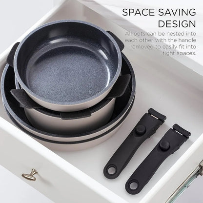 Country Kitchen 16 Piece Pots and Pans Set - Healthy Safe Ceramic Nonstick Kitchen Cookware with Soft Touch Removable Handle