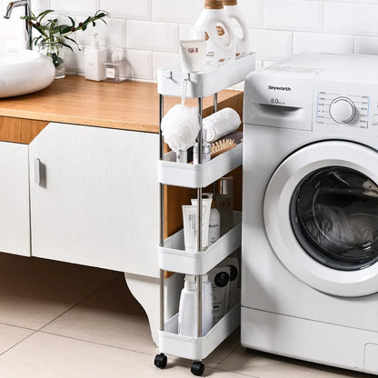 Slim Rolling Storage Cart On Wheels Utility Slide 3/4 Tier Bathroom Trolley Bookshelf Organize Snacks Carts Kitchen Bedroom Rack