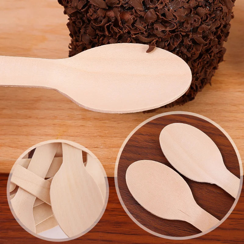 100pcs Wooden Knife Fork Spoons Disposable Tableware Sets Kitchen Utensil for Cakes Desserts Wedding Birthday Party Supplies