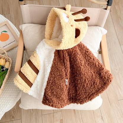 IYEAL Winter Cartoon Hooded Ears Warm Plus Fleece Coat Winter Baby Cute Cloak New Baby Clothing Baby Thickened Cloak