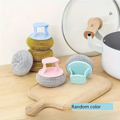 1/3PC Iron Cleaner Brush with Handle,Metal Brush To Clean Iron Pan Pot,Dish Bowl Washing Cleaner Brush with Handle, Random Color