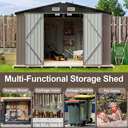 7.6’x9.7’ Outdoor Storage Shed with Base, Metal Steel Utility Tool Shed Storage House with Door & Lock