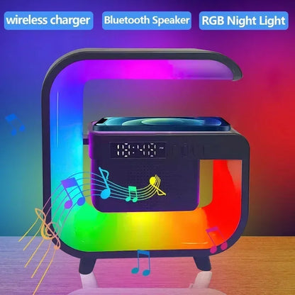 Multifunction 3 In 1 Wireless Charger Pad Stand Speaker RGB Night Light Fast Charging Station For iPhone Samsung Xiaomi Huawei