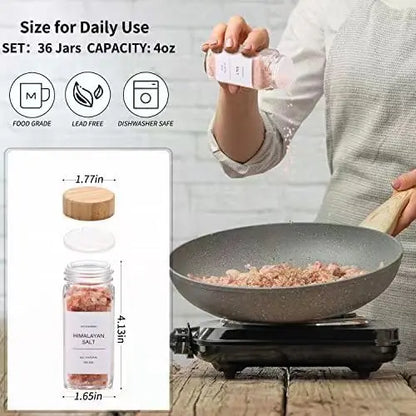 Wood Cover Glass Spice Jars Square Transparent Seasoning Storage Bottles Kitchen Salt Spices Ground Pepper Sealing Tools