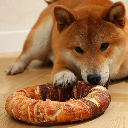 High-looking Dog Cowhide Chicken & Duck Doughnuts Shaped Small & Medium Dogs Pet Teething Bars Large Bite Resistant Dog Snacks
