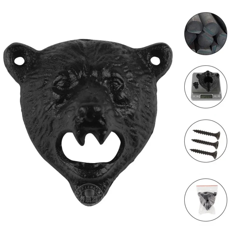 Bottle Opener Wine Beer Soda Cap Opener Wall Mounted Bottle Opener Kitchen Bar Tools Gadgets Cast Iron Bear Shape