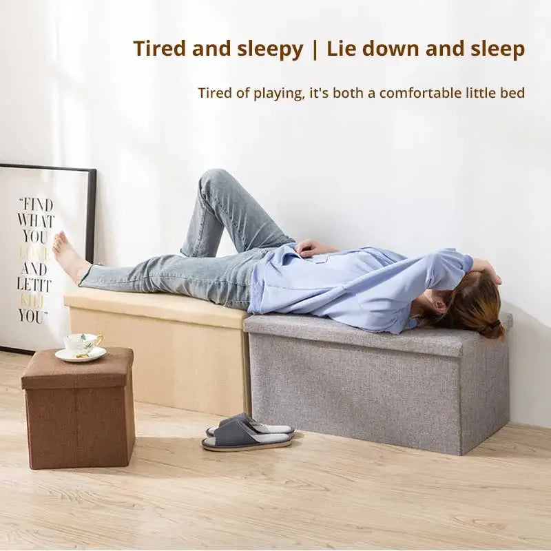1pc Foldable Fabric Storage Stool Multifunctional Home Life Storage Box Shoe Stool Toy Storage Organizer Box Home Organization