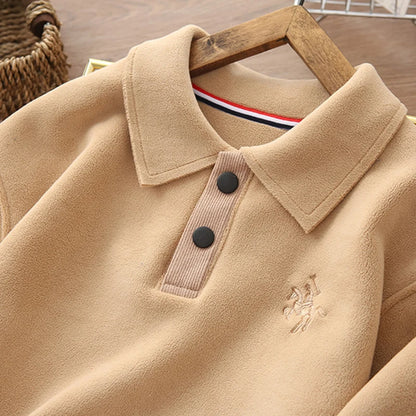 IYEAL Children Double Sided Fleece POLO Collar Warm Sweatshirt Boys Girls' Fleece Pullover Children's Winter Clothing