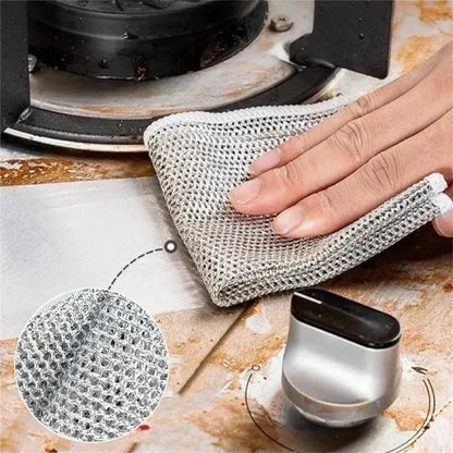 Steel Wire Cleaning Cloth Rags for Kitchen Home Dish Pot Pan Clean Towels Double Laryer Dishcloth Cloth Towels Scrubber Rag