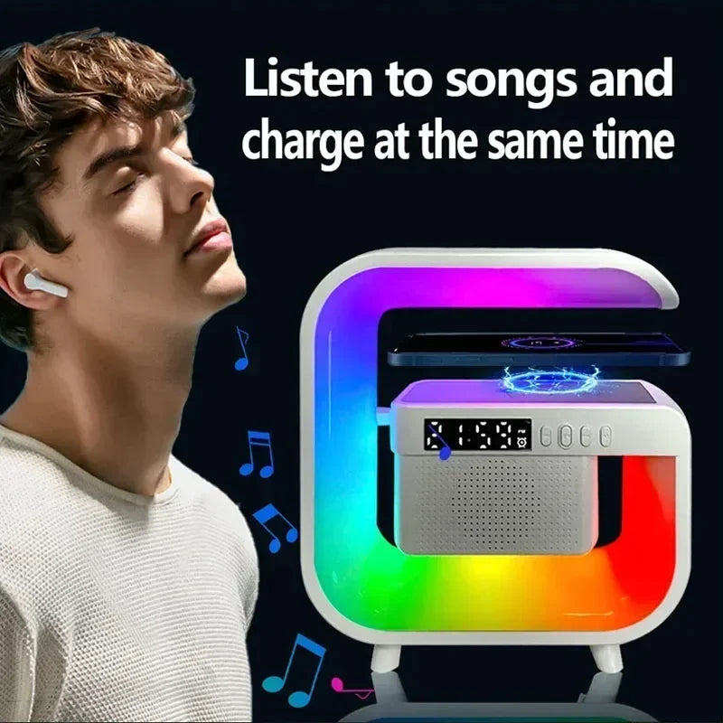 Multifunction 3 In 1 Wireless Charger Pad Stand Speaker RGB Night Light Fast Charging Station For iPhone Samsung Xiaomi Huawei