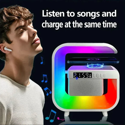 Multifunction 3 In 1 Wireless Charger Pad Stand Speaker RGB Night Light Fast Charging Station For iPhone Samsung Xiaomi Huawei