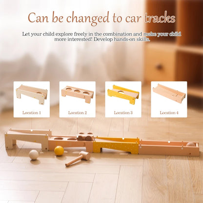 Wooden Track Assembly Toy Montessori Toys Wooden Trolley  Shape Improve Hands Ability Educational Kids Orbital Rolling Ball Toys