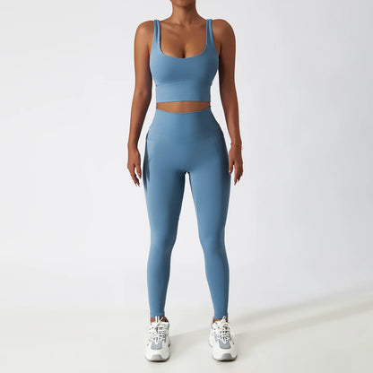 2PCS Seamless Women Tracksuit Yoga Set Workout Sportswear Gym Clothing Athletic Wear Fitness Bra High Waist Leggings Sports Suit