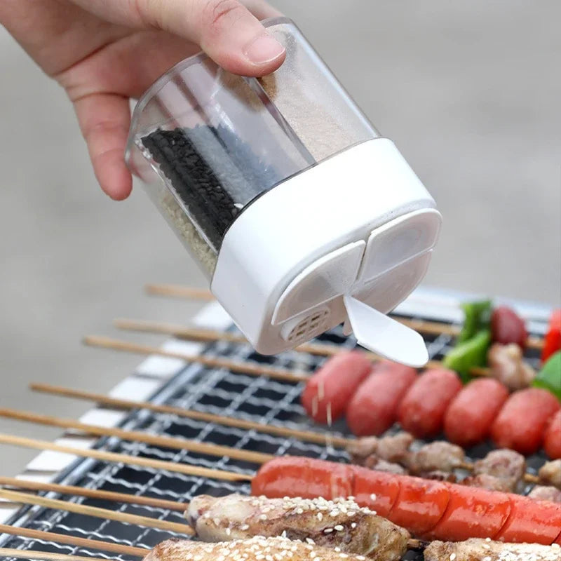 Camping Seasoning Jar with Lids Transparent Spice Dispenser 4 Compartment for Outdoor Cooking BBQ Tools Salt and Pepper Shaker