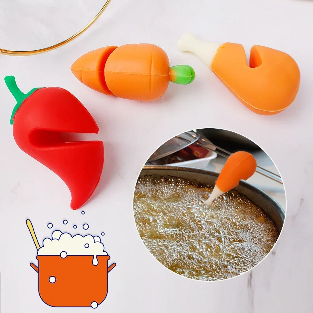 3/1PCS House Silicone Pot Lid Anti-Overflow Stoppers Pot Cover Lifter Holder Carrot Pepper Chicken Leg Sets Rack Kitchen Gadgets