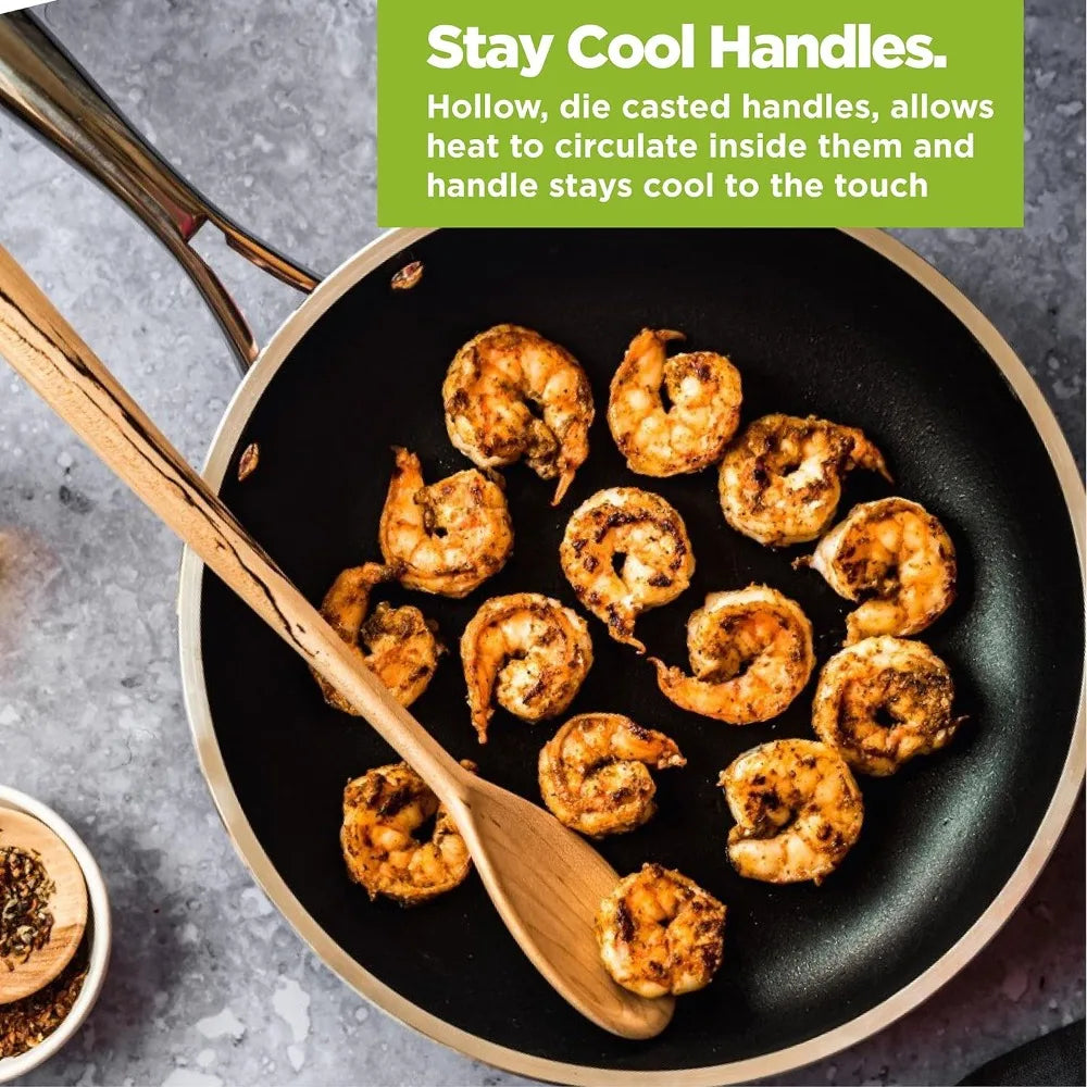 Copper Cast 5 Piece Cookware,Pots and Pan Set with Triple Coated Nonstick Copper Surface & Aluminum Composition for Even Heating