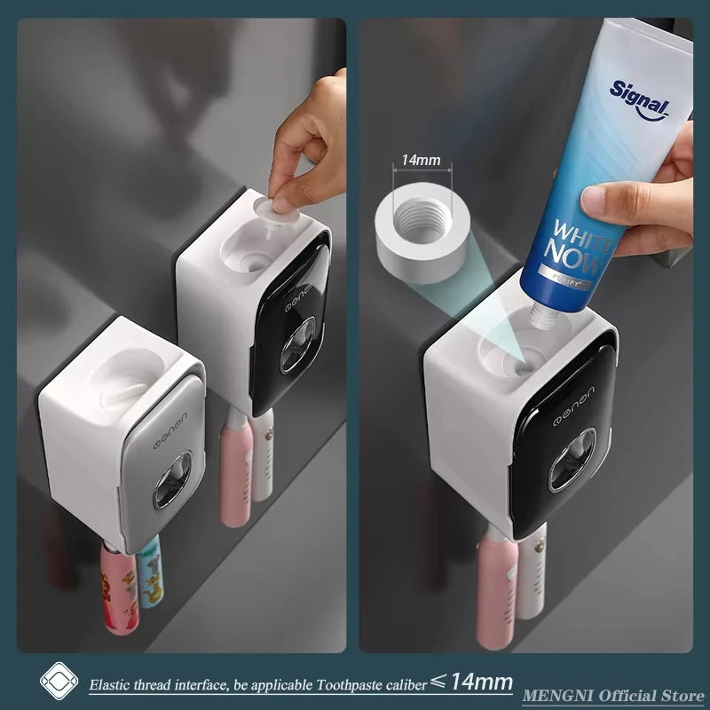 Toothpaste Dispenser Wall Mounted Bathroom Toothpaste Squeezer With Toothbrush Holder Rack Manual Operation Toothpaste Squeezer