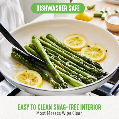 Healthy Ceramic Nonstick 16 Piece Kitchen Cookware Set Pots and Frying Sauce Saute Pans Set, PFAS-Free , Cream