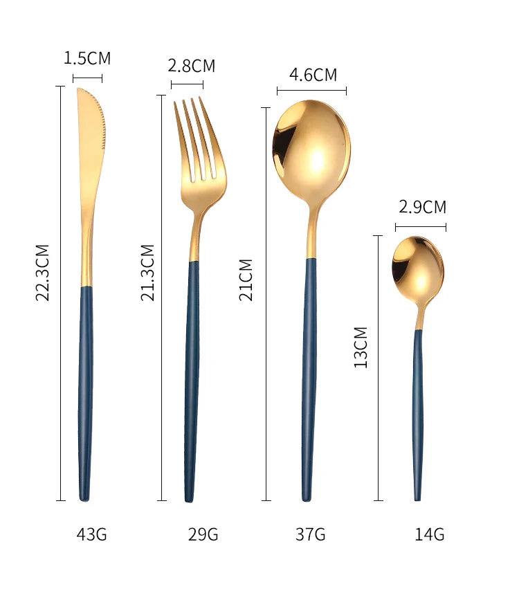 4Pcs Stainless Steel Golden Cutlery Set Black Luxury Dinnerware Sets Kitchen Cutlery Tablewareware Set  Fork Spoons Knives Set