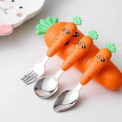 1PC/1set carrot set children's tableware stainless steel spoon and fork cutlery with box baby feeding kitchen tableware supplies