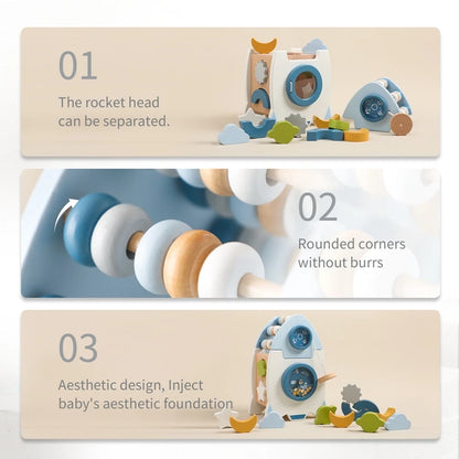 Kids Wooden Rocket 5-in-1 Stacking Set Toys Baby Multifunctional Shape Cognitive Educational Block Toy Baby Gift Montessori Toys