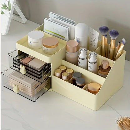 Unisex-Adult Large Capacity Cosmetic Display Case with 2 Drawers, Tension Mount, Plastic Polished Finish
