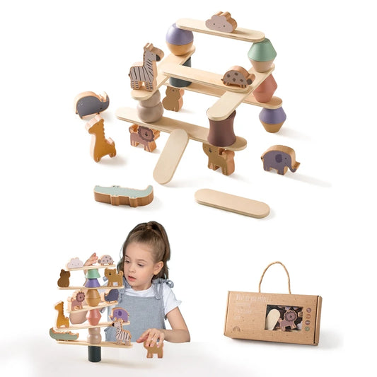 Montessori Toys Balanced Stacked Wooden Building Blocks Animal Board Game Puzzle Toys Are Placed In Animal-shaped Scene Gift Kid