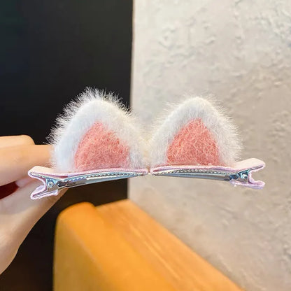 Plush Cat's Ears (Steamed Cat-Ear Shaped Bread) Children's Hair Clip Cute Cartoon Stereo Clip Little Girl's Hair Clip Clip Korea