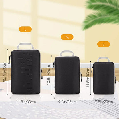 3PCS Travel Compressible Packing Cubes Foldable Waterproof Storage Bag Suitcase Nylon Portable With Handbag Luggage Organizer