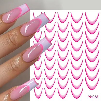 3D Gradient French Line Nail Stickers Rose Red Black Stripe Lines Sliders Nail Accessories Manicure Flower Butterfly Adhesive