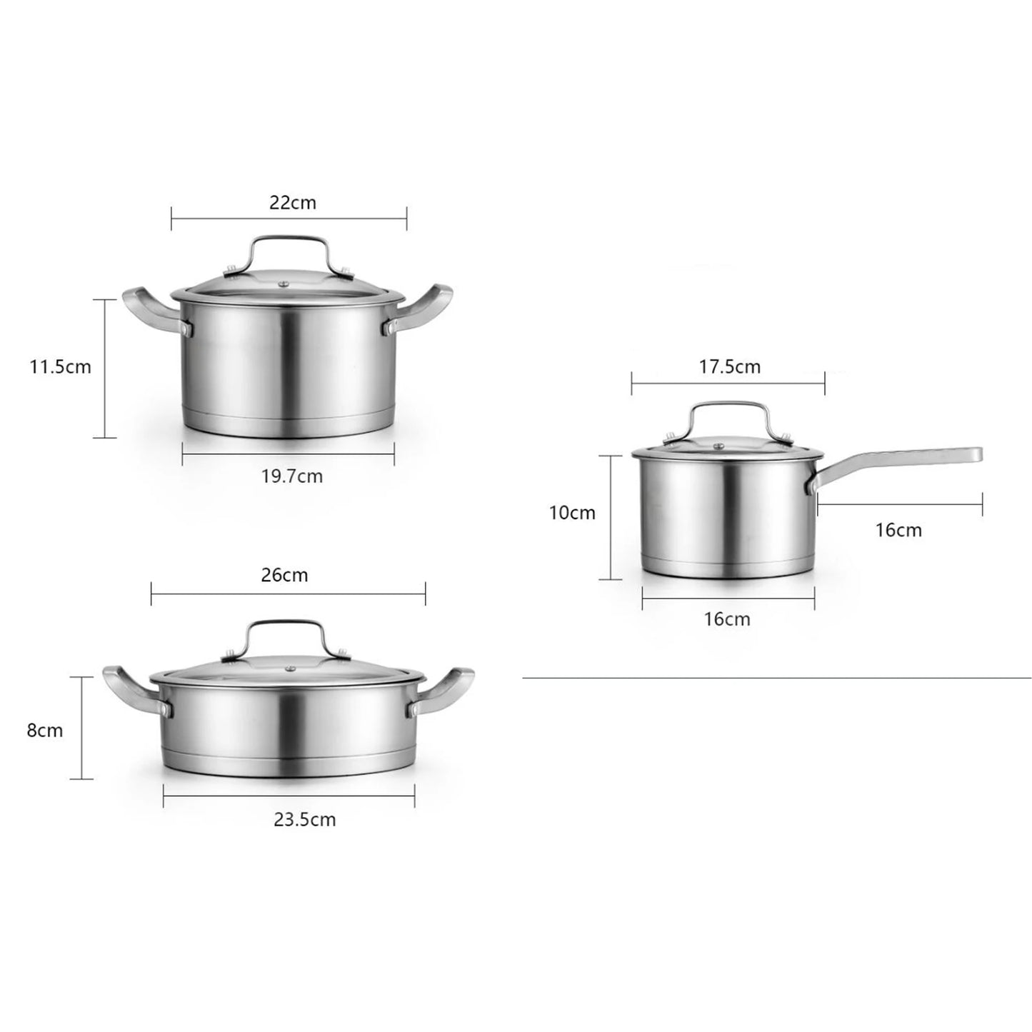 3Pcs Stainless Steel Pot Set