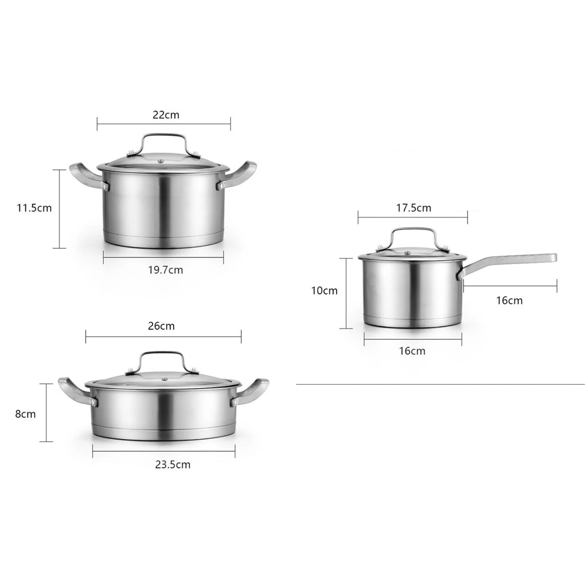 3Pcs Stainless Steel Pot Set