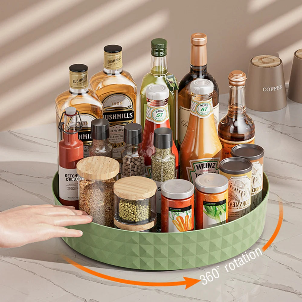 Kitchen Storage Spice Rack 360 Degree Rotating Cabinet Organizer Tray Plate Cosmetic Organizer Non-Slip Spice Round Rack Holder