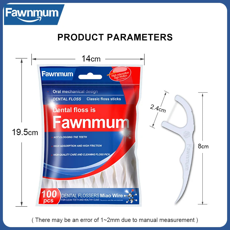 Fawnmum 100pcs Dental Floss Flosser Picks Toothpicks Teeth Stick Interdental Brush Tooth Cleaning Dental Floss Pick Oral Care