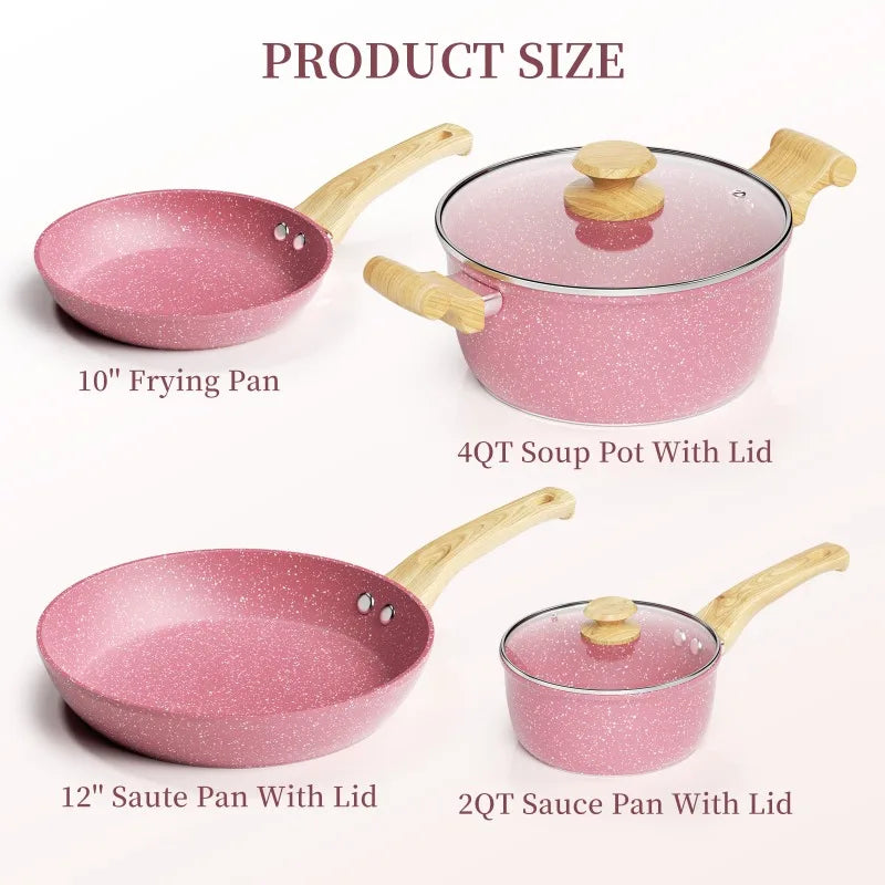 Innerwell Kitchen Frying Pan Stockpot Milk Pot 8Pc/Sets Glass Lid Nonstick Toxin Free Cookware Skillets Compatible All Stoves