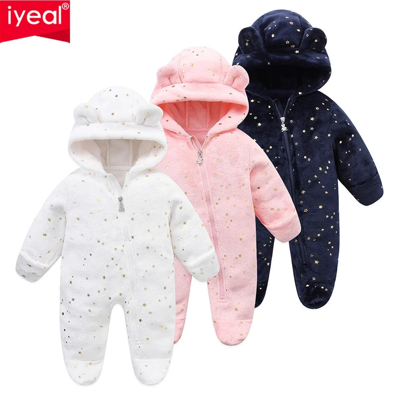 IYEAL 2024  New Christmas Cute Cartoon Jumpsuit  Autumn/Winter Newborn Baby Star sequins Romper Outwear Baby Soft Flannel Romper