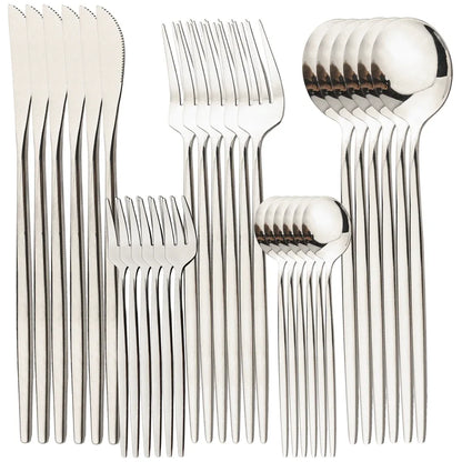 30 Piece Stainless Steel Cutlery Set | Knife Fork Tea Spoon Set