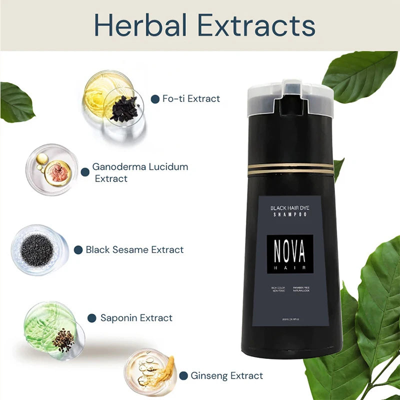 Nova Hair Dyeing Shampoo White Hair Quickly Dyed Black 3-in-1 Shampoo Fluffy Oil Control Hair Care Products Nourish Hair Shampoo