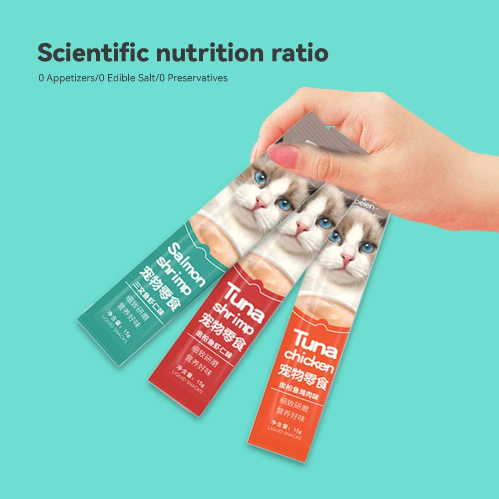 30 PCS Cat Strips Wet Food Snacks Nutritious with Fresh Ingredients Cat Snacks 3 Flavours Fattening for Cats Pet Food