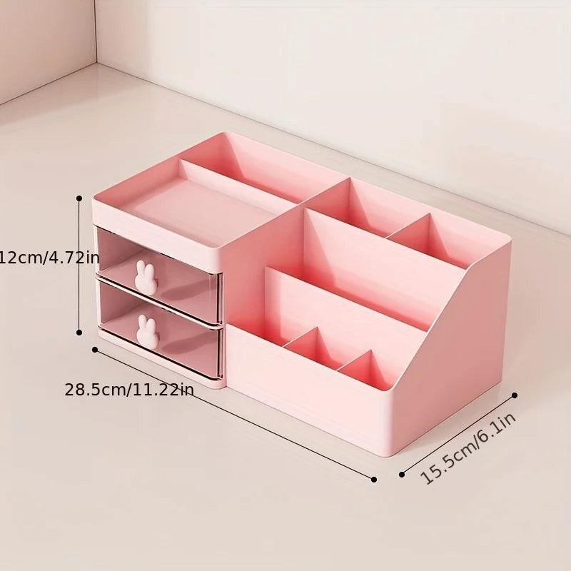 Unisex-Adult Large Capacity Cosmetic Display Case with 2 Drawers, Tension Mount, Plastic Polished Finish