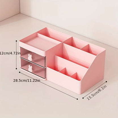 Unisex-Adult Large Capacity Cosmetic Display Case with 2 Drawers, Tension Mount, Plastic Polished Finish