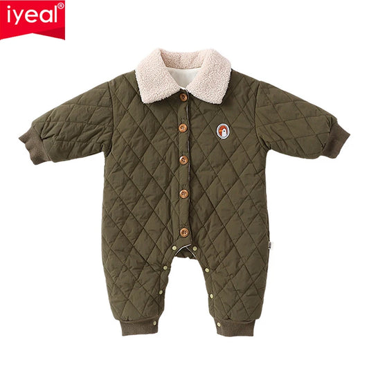 IYEAL Winter New Baby Boys' Cotton Jumpsuit Thickened Warm Lapel Romper Baby Clothes Outside Wearing Winter Rompers