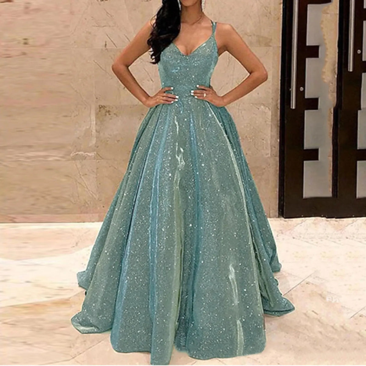 Buy Elegant Backless Sequin Party Dress for parties. It features sparkling sequins with a backless A-line fit for evening wear.